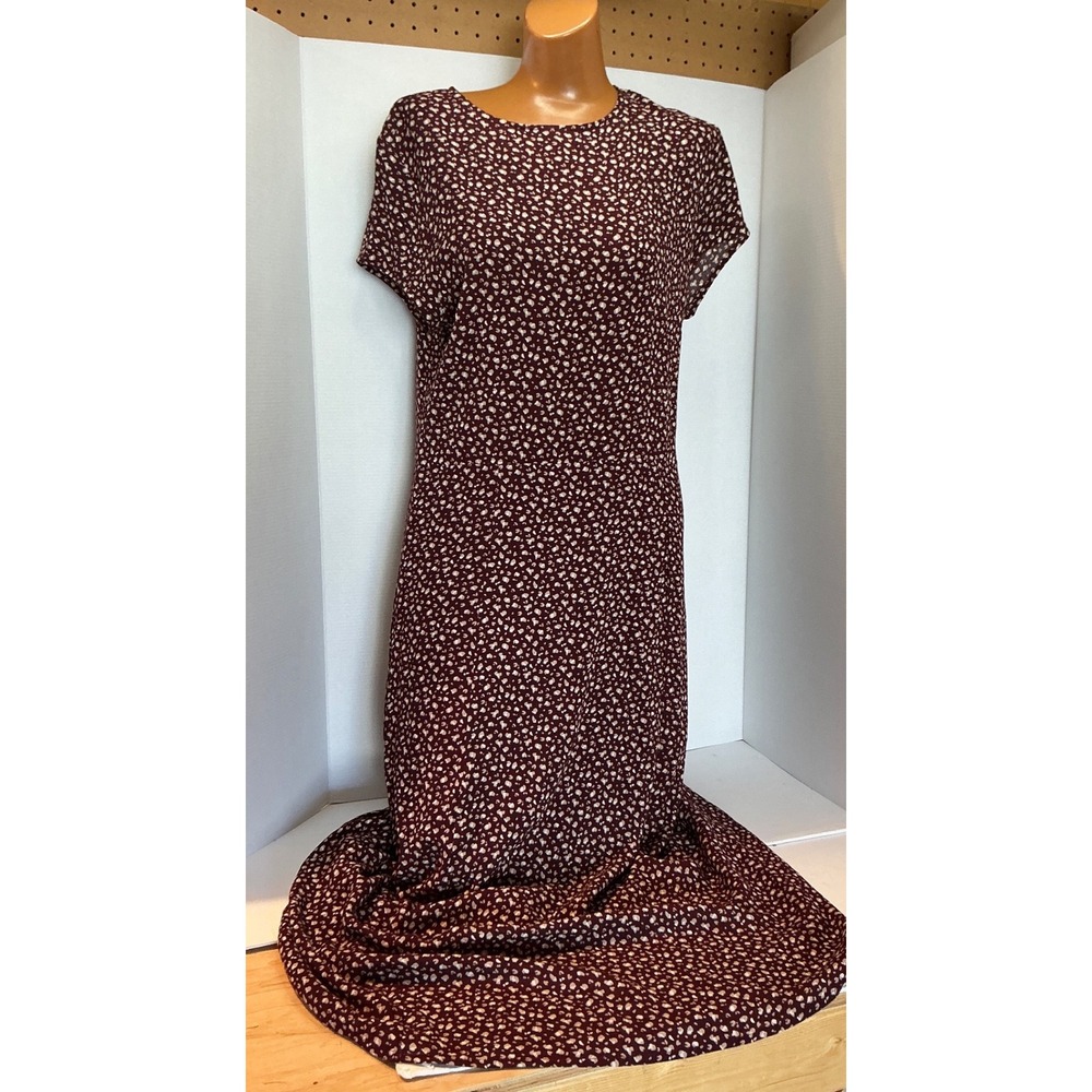 Bohme Maxi Dress Burgundy Abstract Dot Short‎ Sleeve Size M Modest Boho D10536-1